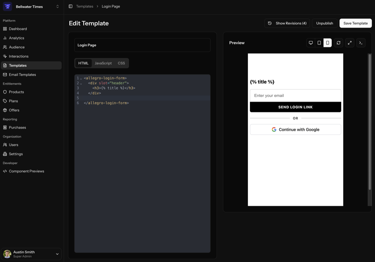 Allegro Audience template management tool