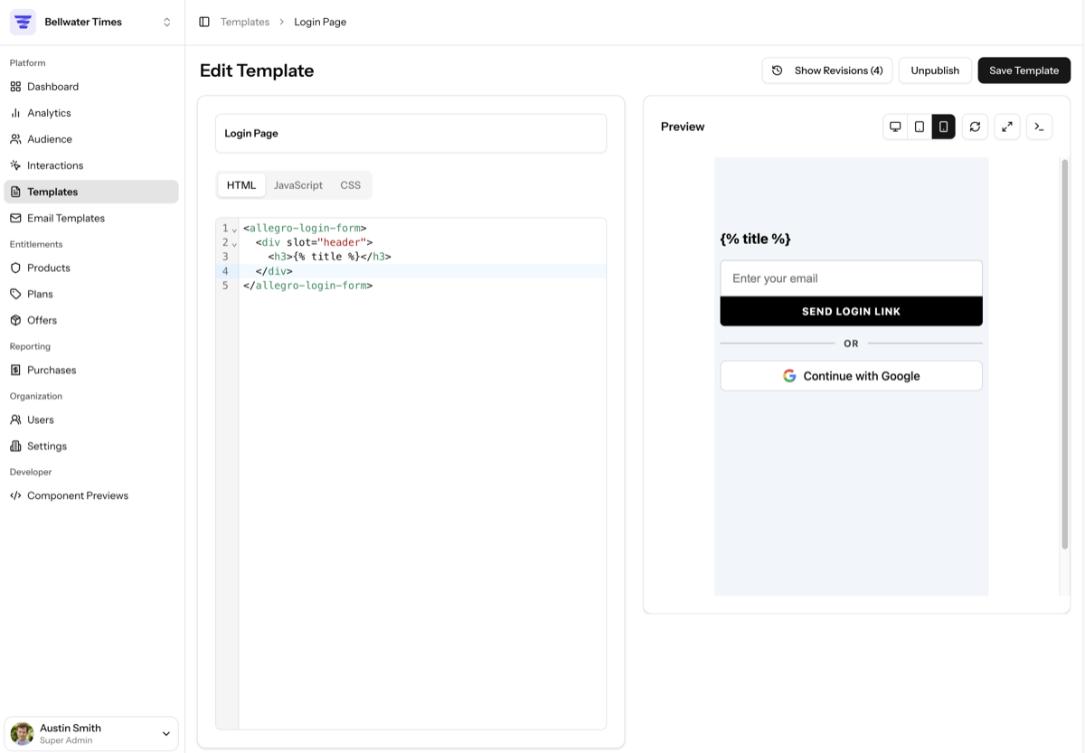 Allegro Audience template management tool