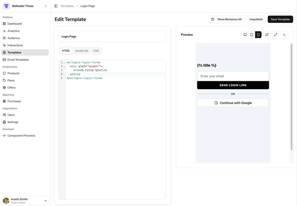 Allegro Audience template management tool